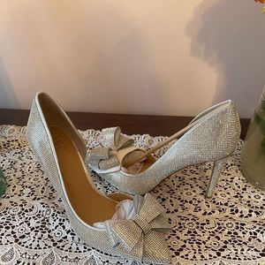 Silver crystal D’Orsay style pump from INC.